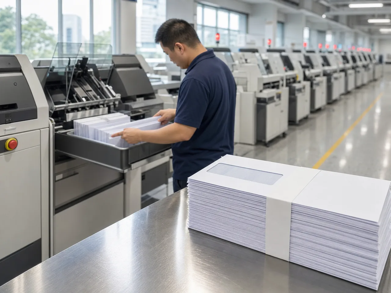 Automated mail sorting line with envelopes routed into Singapore postal-sector bins